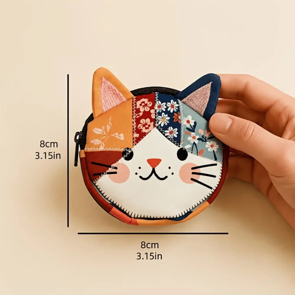 Cat Patchwork Zipper Storage Bag | Japanese Cartoon Pouch Zipper Storage Pouch QXL