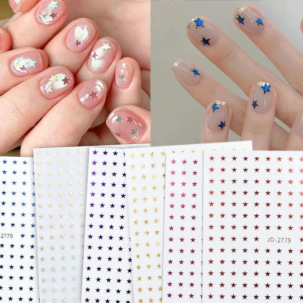Y2K Star & Heart Nail Decals – Silver Blue Red Platinum Nail Stickers QXL