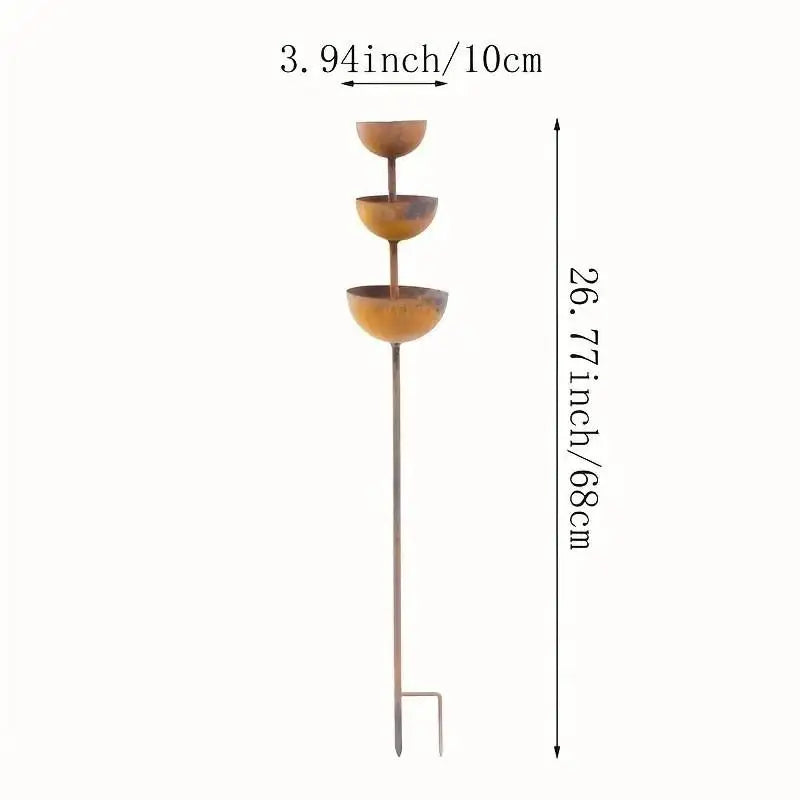 3-Tier Metal Rain Catcher Garden Stake | Bird Bath Ornament Garden Stake Ornament QXL
