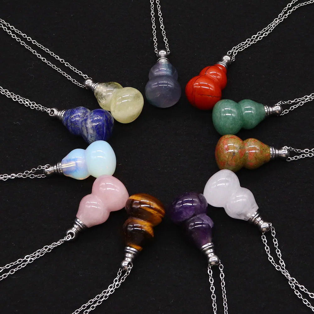 Crystal Gourd Aromatherapy Necklace | Refillable Essential Oil Aromatherapy Pendant Necklace QXL