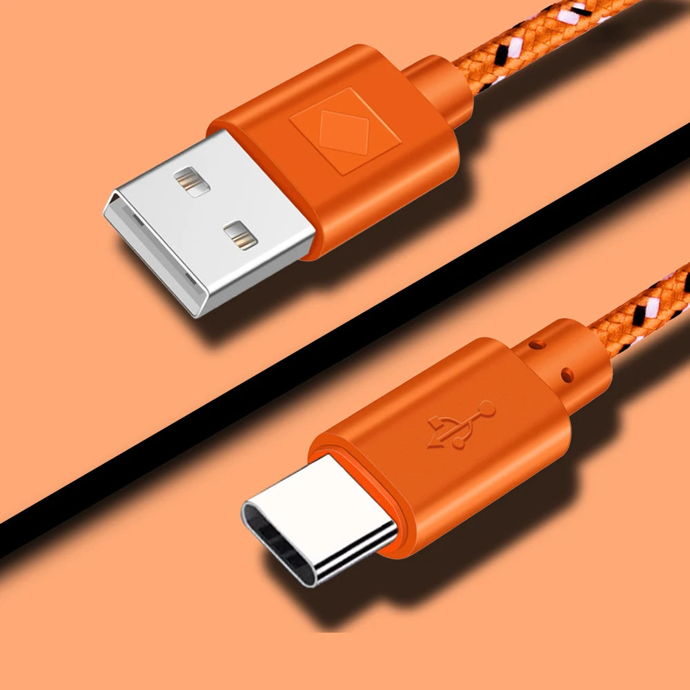 Nylon Braided USB-C Cable Fast Charging & Data Sync 0.5–3M USB-C Charging Cable QXL Orange 2m