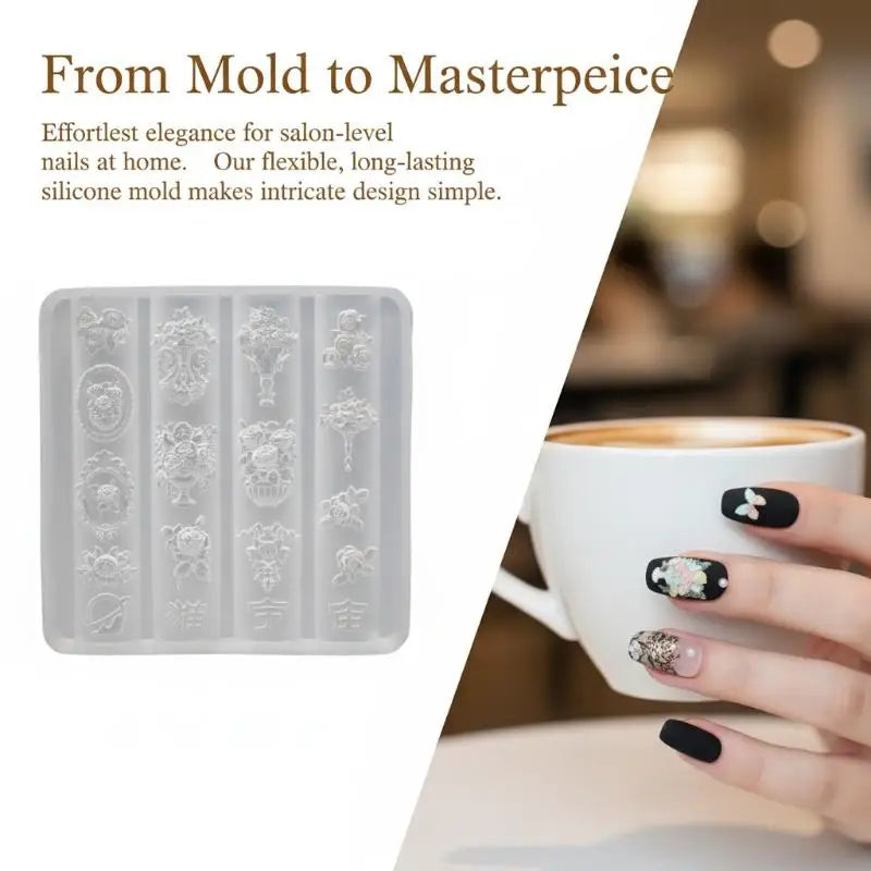 3D Vintage Bouquet Silicone Nail Art Mold | DIY Manicure Tool Silicone Nail Mold QXL