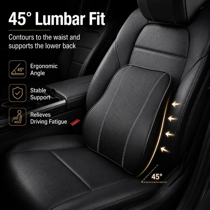 Leather Car Headrest Pillow & Lumbar Cushion | Memory Foam Car Seat Cushion Set QXL