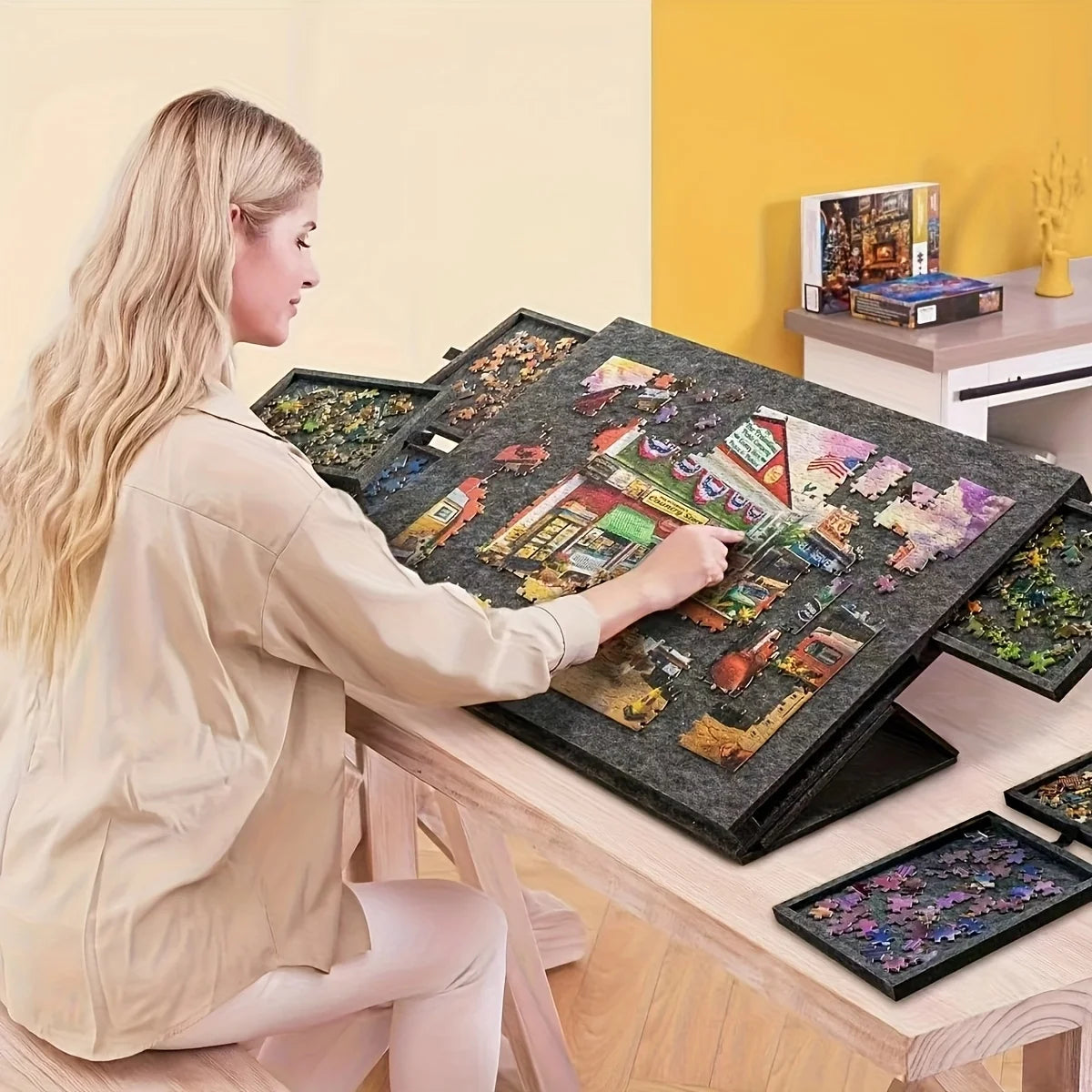 6-in-1 Portable Puzzle Table with Stand, Lid & 6 Drawers 1500pc Portable Puzzle Table QXL