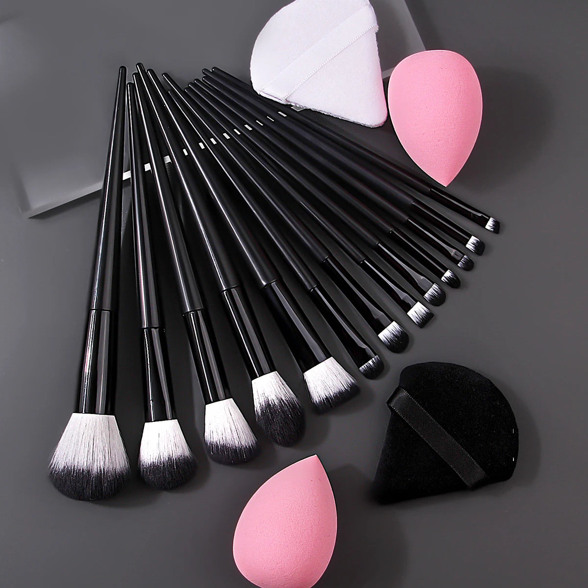 17-Pc Black Makeup Brush Set with Sponges & Powder Puffs Makeup Brush Set QXL