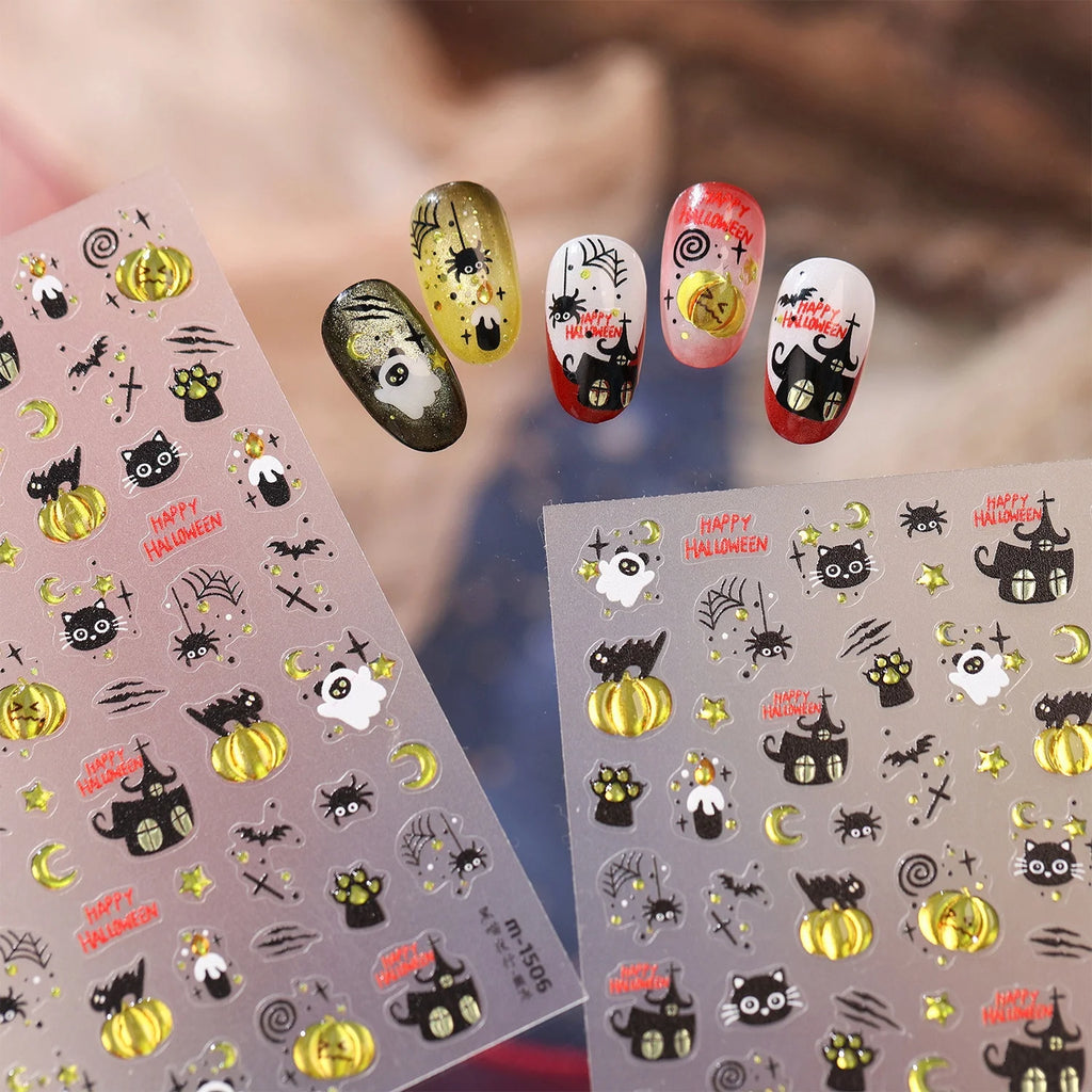 Halloween Gothic 5D Nail Stickers | Black Gold Decals Nail Stickers QXL