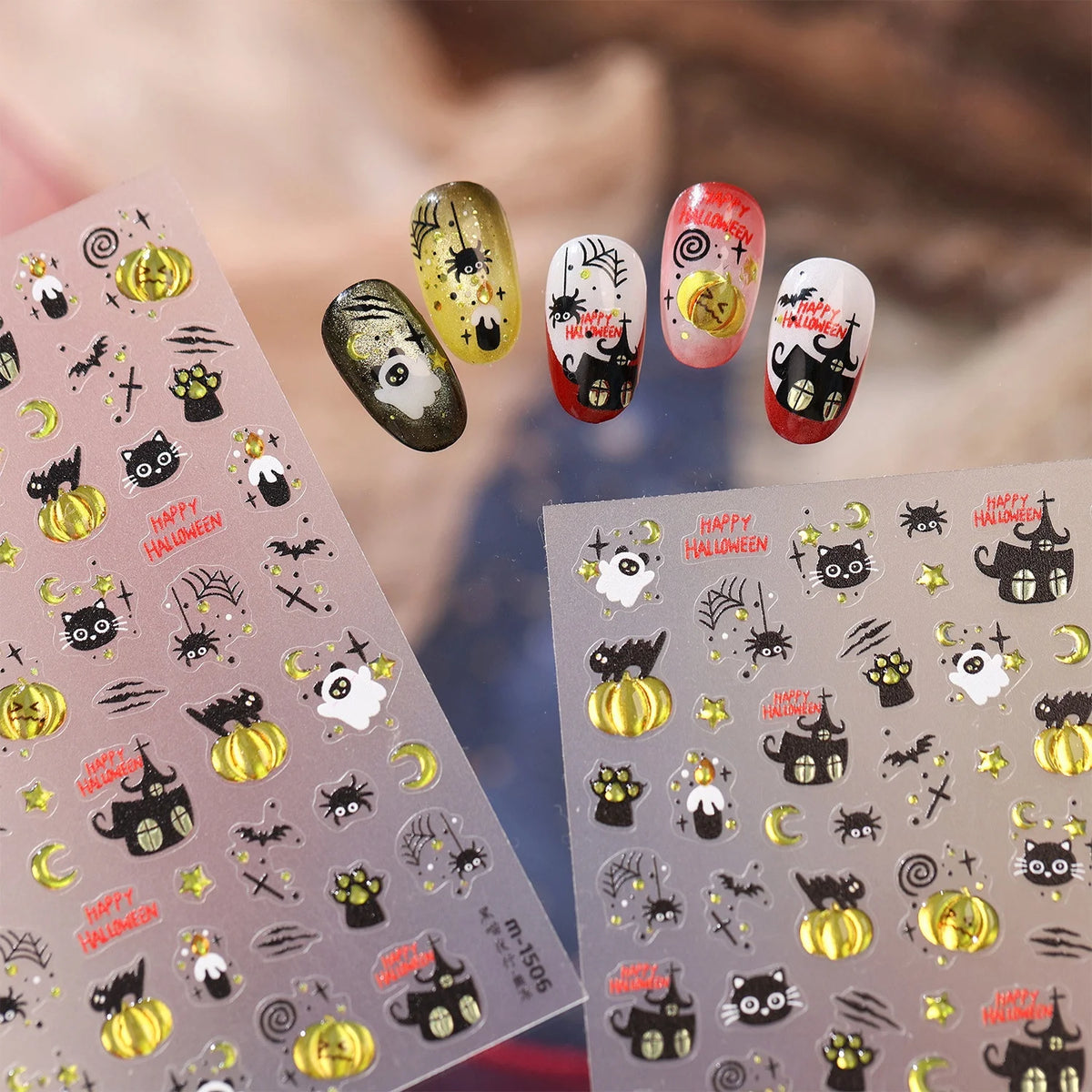 Halloween Gothic 5D Nail Stickers | Black Gold Decals Nail Stickers QXL