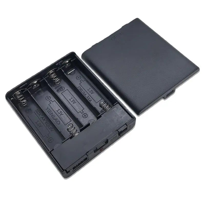 4-Slot AA Battery Holder with USB Port, Switch & LED Light Battery Holder Case QXL Default Title