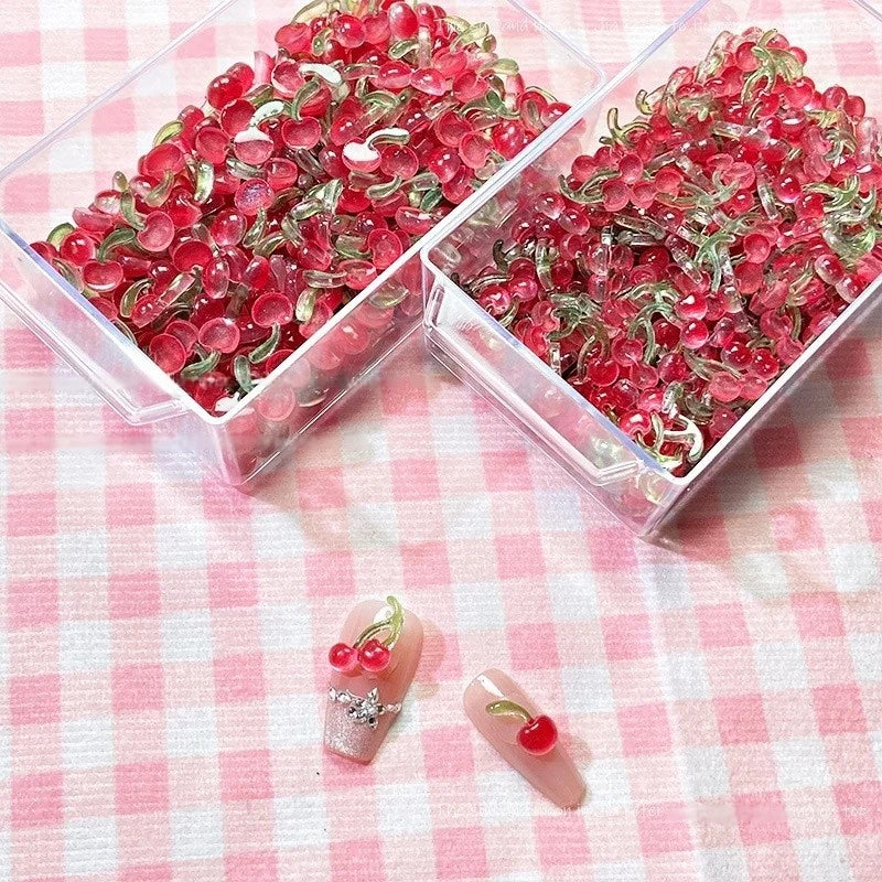 50-Pack 3D Cherry Resin Nail Charms | DIY Nail Art Decor Nail Art Charms QXL