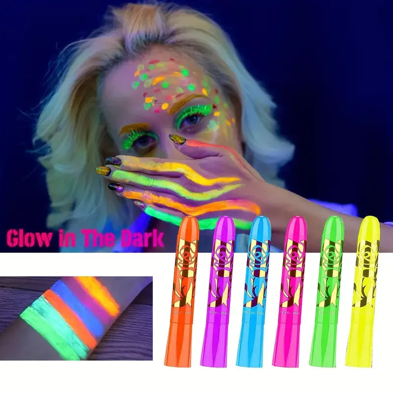 VERONNI 6-Pc UV Neon Glow Face & Body Paint Kit | Black Light UV Face & Body Paint QXL