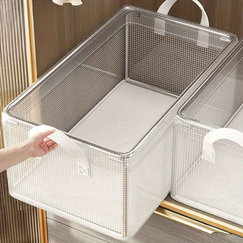 Foldable Transparent Mesh Storage Box | Steel Frame Organizer Mesh Storage Box QXL Transparent