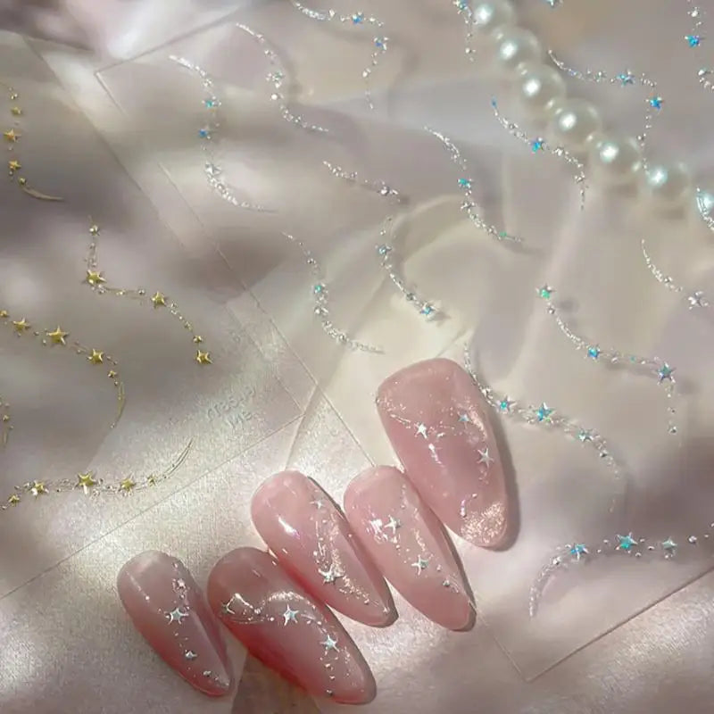 Holographic Star & Chain Nail Stickers | Gold & Silver Art Nail Art Stickers QXL