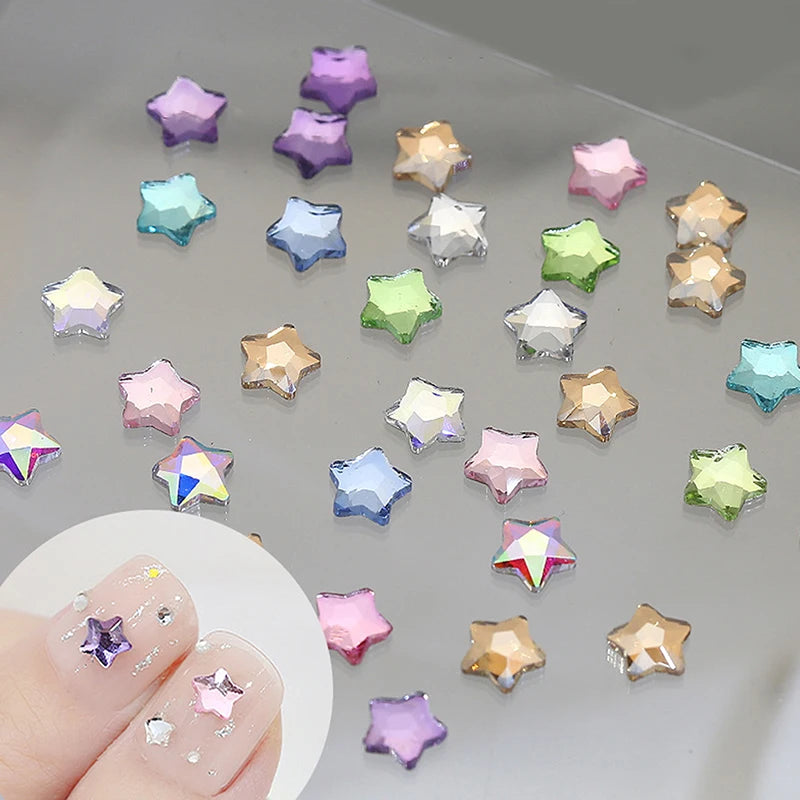 50-Pc Star Flat-Back Acrylic Nail Rhinestones 4/6mm | 3D Art Nail Rhinestones QXL