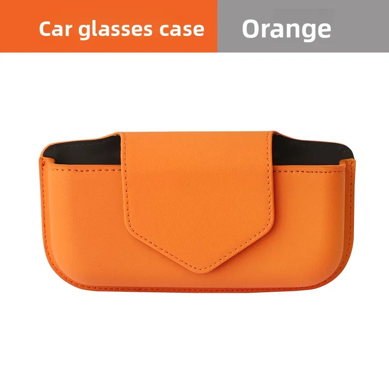 Car Sun Visor Glasses Case | Magnetic Leather Eyewear Holder Car Visor Glasses Holder QXL Orange