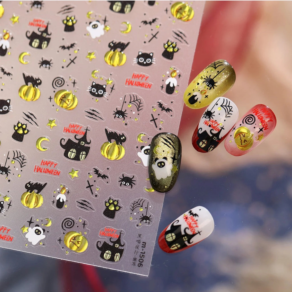 Halloween Gothic 5D Nail Stickers | Black Gold Decals Nail Stickers QXL