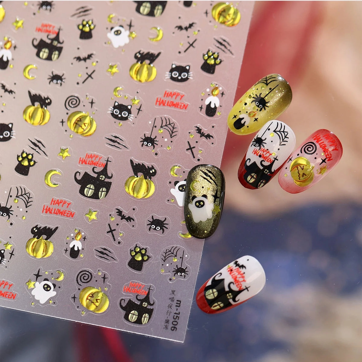 Halloween Gothic 5D Nail Stickers | Black Gold Decals Nail Stickers QXL