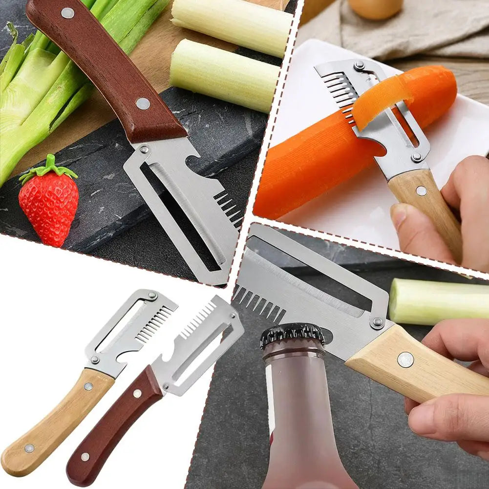3-in-1 Scallion Shredder & Onion Slicer | Wooden Handle Kitchen Slicer Tool QXL