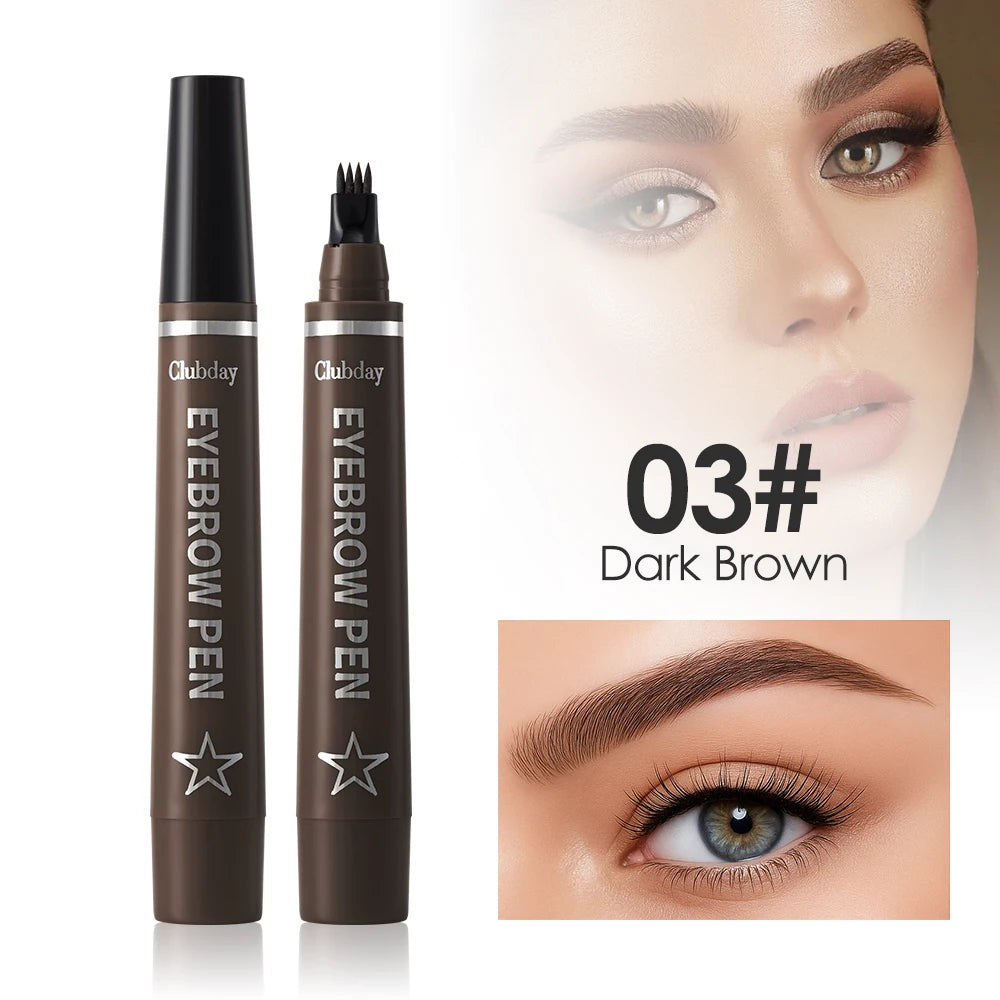 Clubday 4-Prong Eyebrow Pen – Waterproof Wild Brow Effect Eyebrow Pen QXL 03 1.5ml