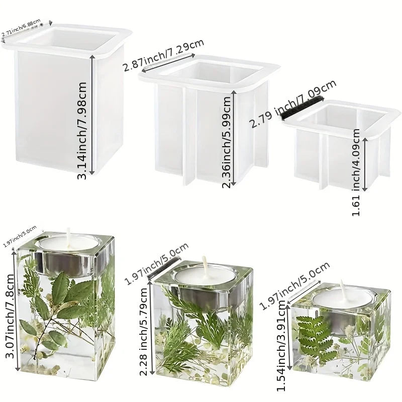 Square Silicone Candle Holder Molds | Geometric DIY Epoxy Casting Silicone Casting Mold QXL
