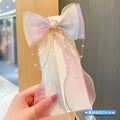 Mesh Bow Hair Clips for Girls – Faux Pearl Tassel Decoration