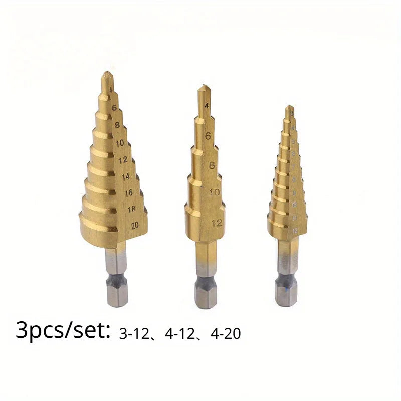 Step Drill Bit Set – Multi-Size for Wood & Metal | High Precision Step Drill Bit Set QXL 3pcs