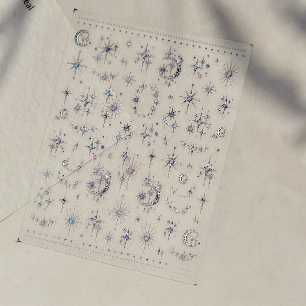 5D Luxury Nail Stickers | Moon Star Rhinestone Decals