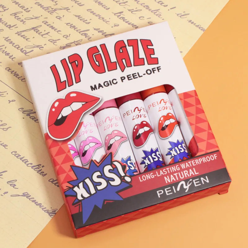 6-Color Peel-Off Lip Tint Set | Waterproof Matte Lip Stain Peel-Off Lip Tint QXL