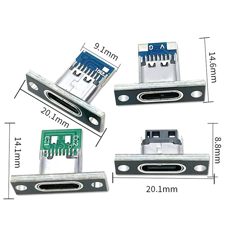 5-Pack USB Type-C Female Connector Socket 2Pin 4Pin + Fix Plate USB Type-C Connector QXL
