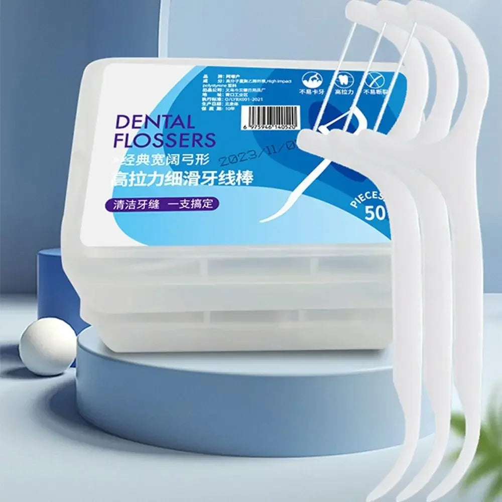 50-Pack Mint Disposable Dental Floss Picks | Flosser Box Dental Floss Picks QXL