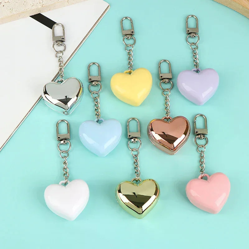 Heart-Shaped Mini Empty Compact with Mirror & Keychain Empty Makeup Compact QXL