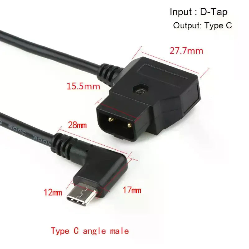 D-Tap to USB-C Power Cable for V-Mount Battery | 1–3ft Power Supply Cable QXL