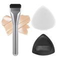 Flat Foundation Brush & Triangle Powder Puff Set | 2 Pc Makeup Brush Set QXL Silver