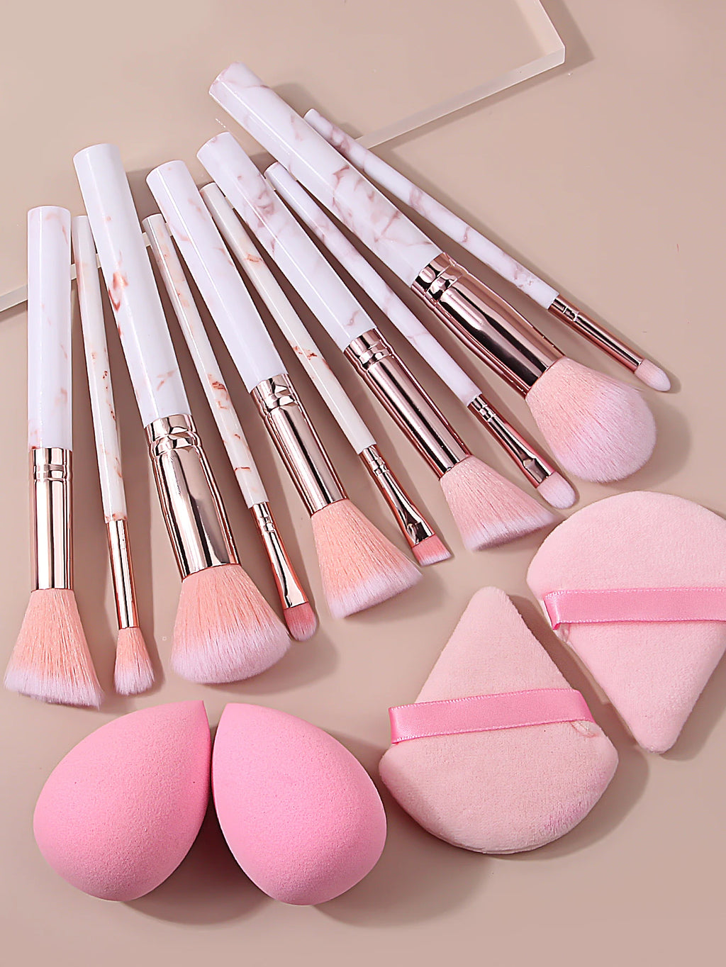 17-Pc Pink Makeup Brush Set with Sponge Puff & Wrist Strap Makeup Brush Set QXL