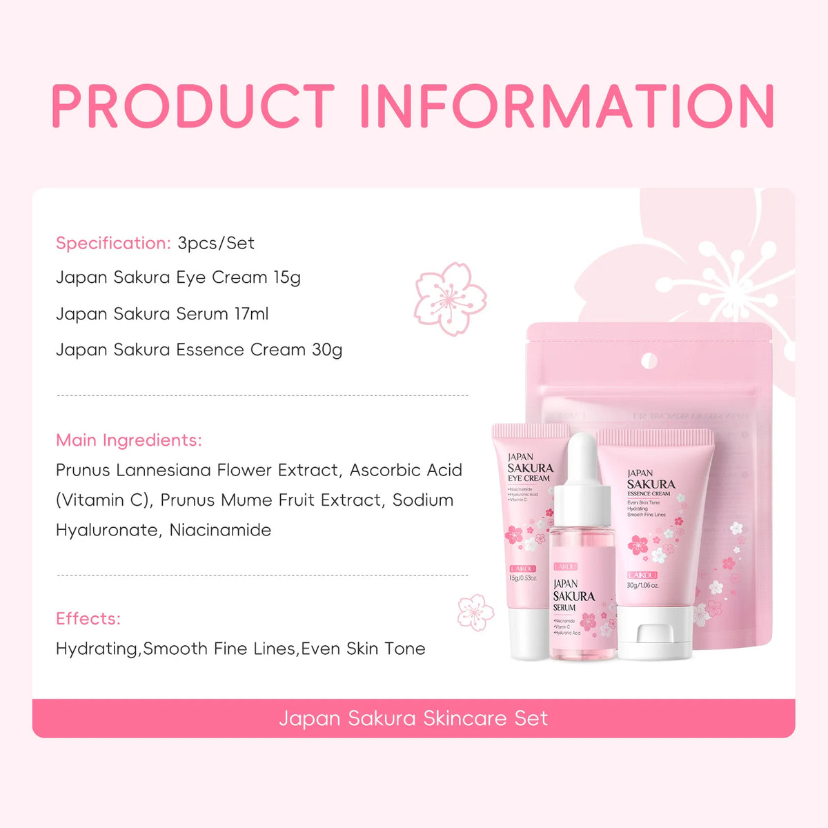 LAIKOU 3-Pc Travel Skincare Set – Serum, Eye Cream & Moisturizer Travel Skincare Set QXL