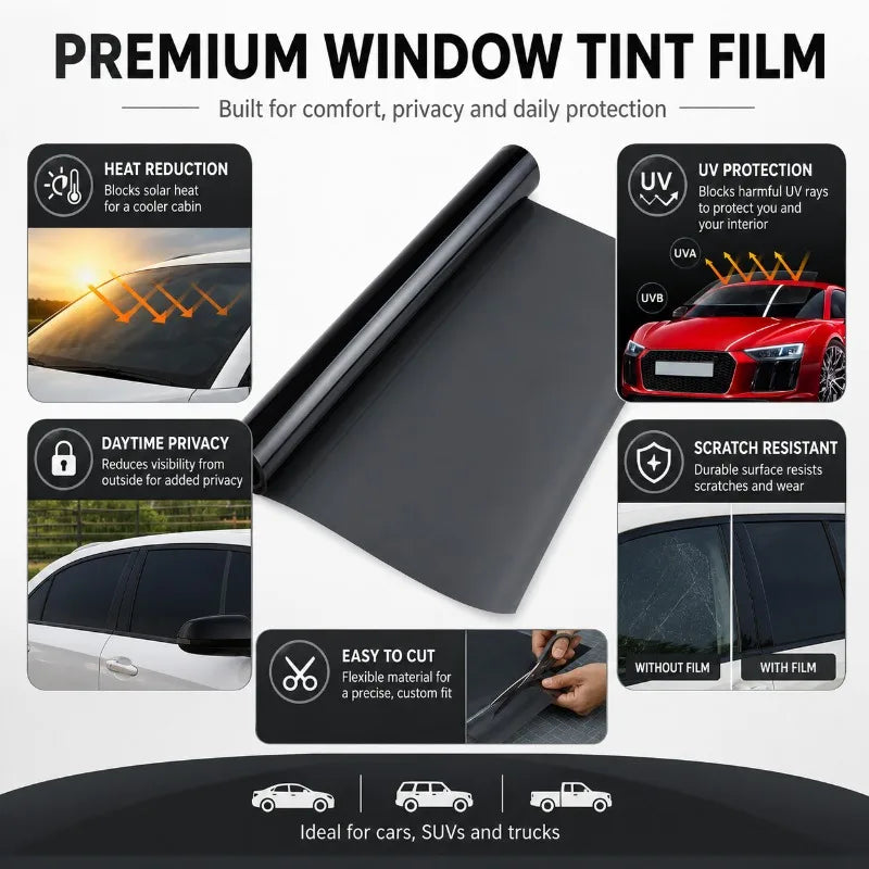 Car Window Tint Film 50x300cm | Solar UV Privacy Roll Window Tint Film QXL 5 percent