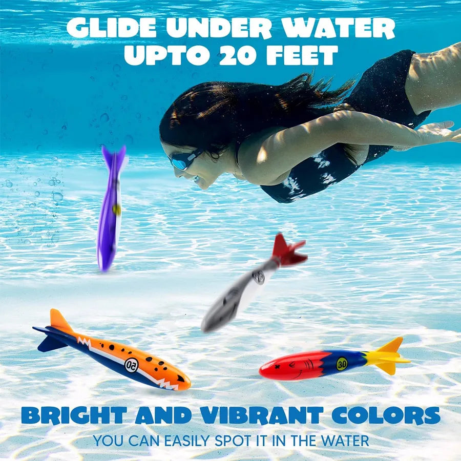 Sinking Diving Pool Toy Set | Torpedo Shark Rocket 1/4/8 Pc Diving Pool Toy Set QXL