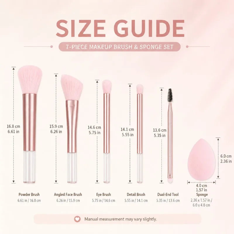 7-Piece Makeup Brush & Sponge Set | Rose Gold Handle Makeup Brush Set QXL
