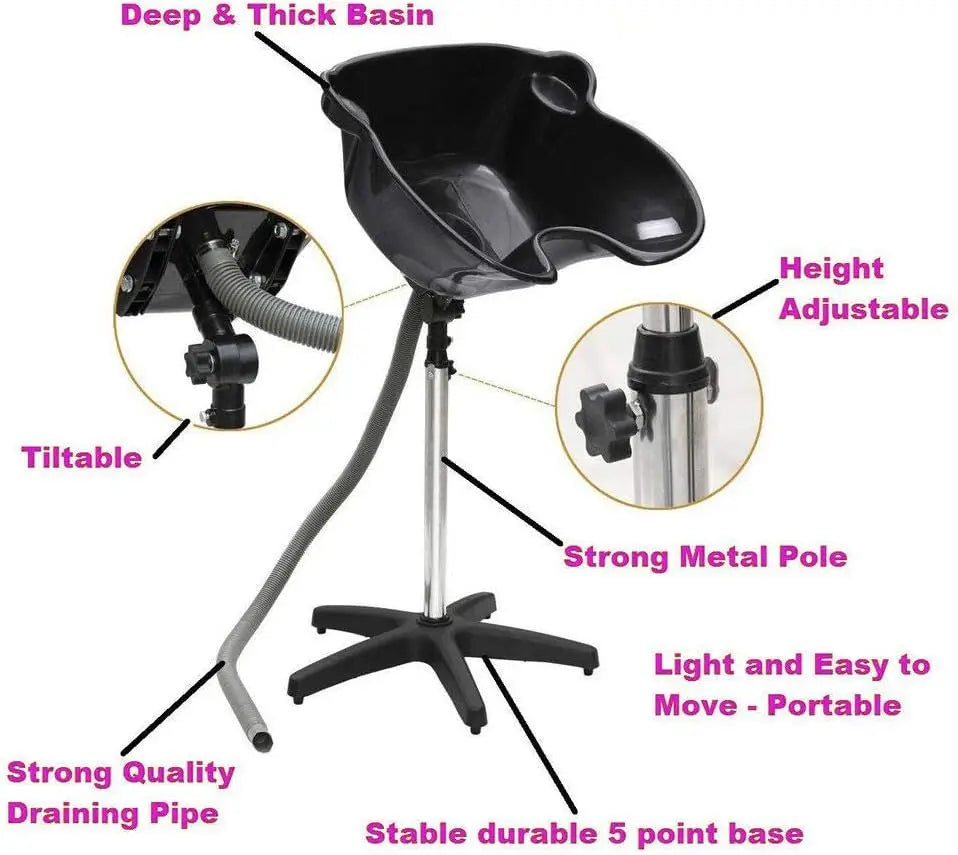 Portable Shampoo Bowl Salon Sink – Adjustable Height & Drain