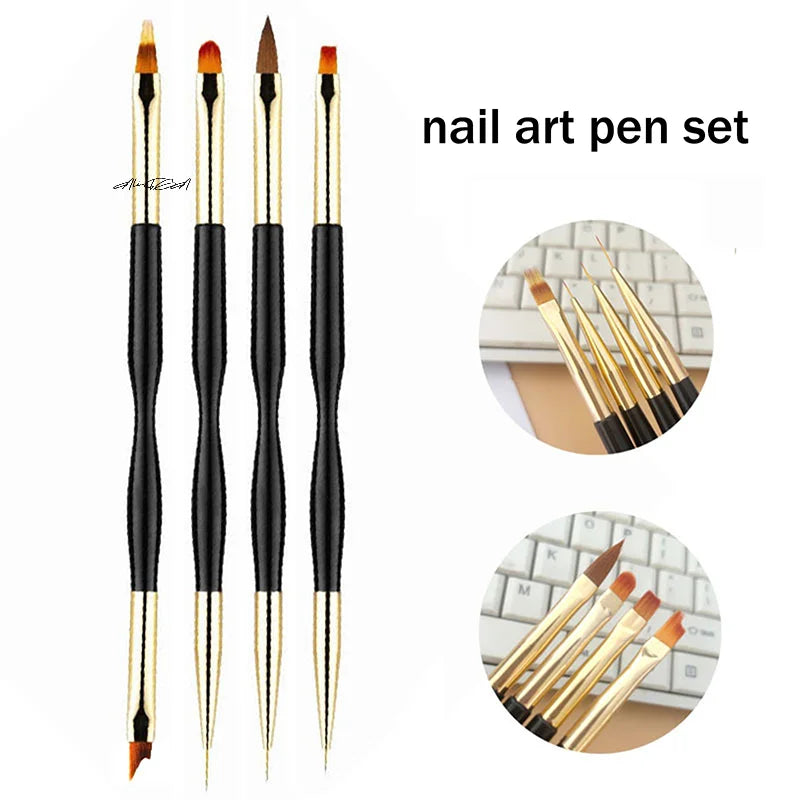 4-Pc Dual-Ended Nail Art Brush Set | Gel, Liner & Acrylic Nail Art Brush Set QXL