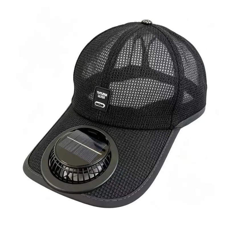 Solar USB Cooling Fan Hat | UV Sun Protection Mesh Cap Cooling Fan Hat QXL Black