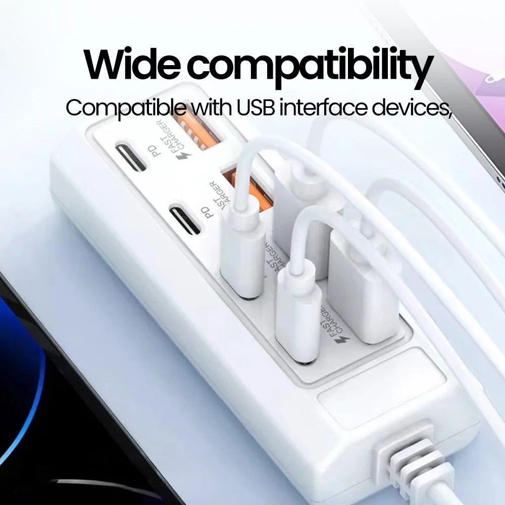 8-in-1 USB Charging Station 25W PD Multi-Port Desktop Hub Multi-Port USB Charger QXL