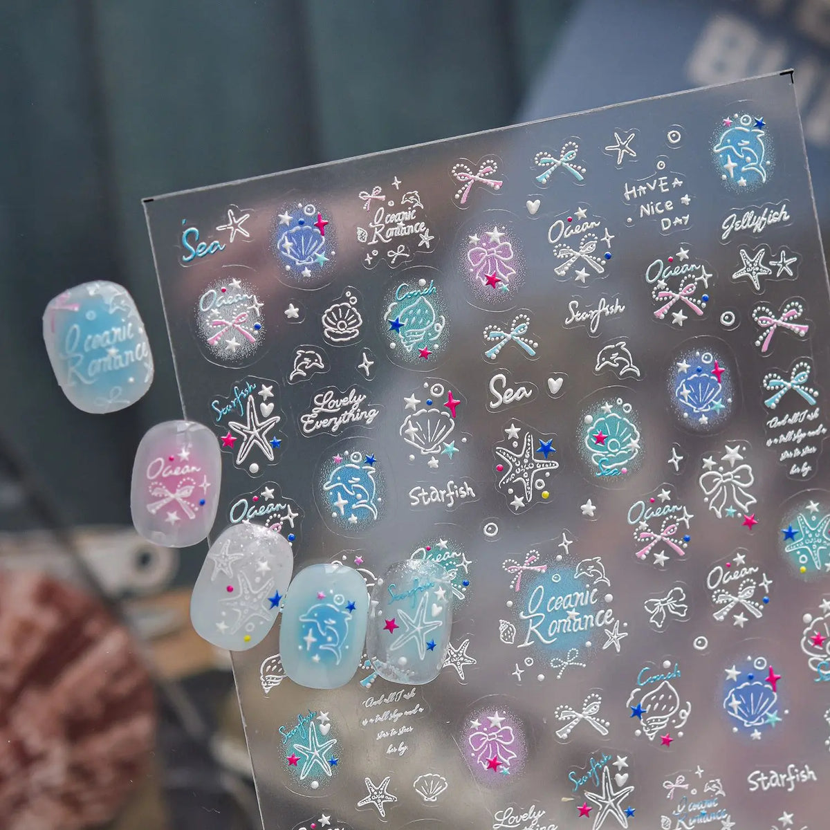 5D Ocean Nail Stickers – Starfish Shell & Bow Decals Nail Art Stickers QXL