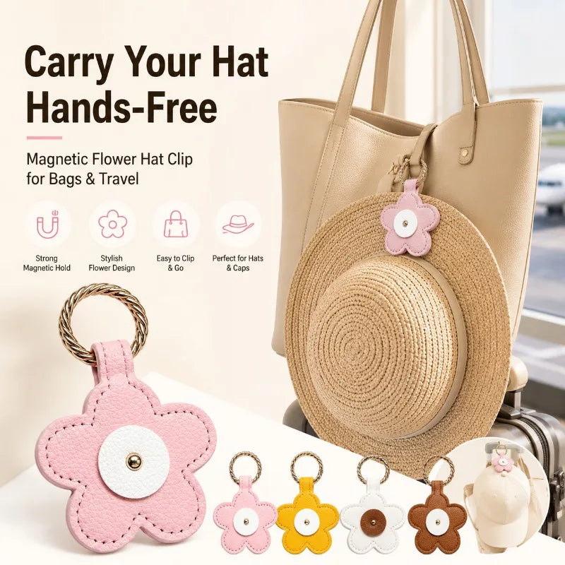 Flower Magnetic Hat Clip – PU Leather Hat Holder for Bags Hat Clip Organizer QXL