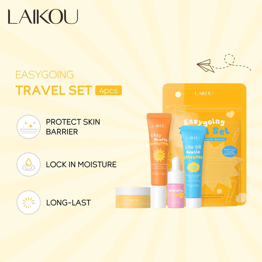 LAIKOU Travel Ceramide Skincare Set | SPF 50, Serum & Cleanser Travel Skincare Set QXL