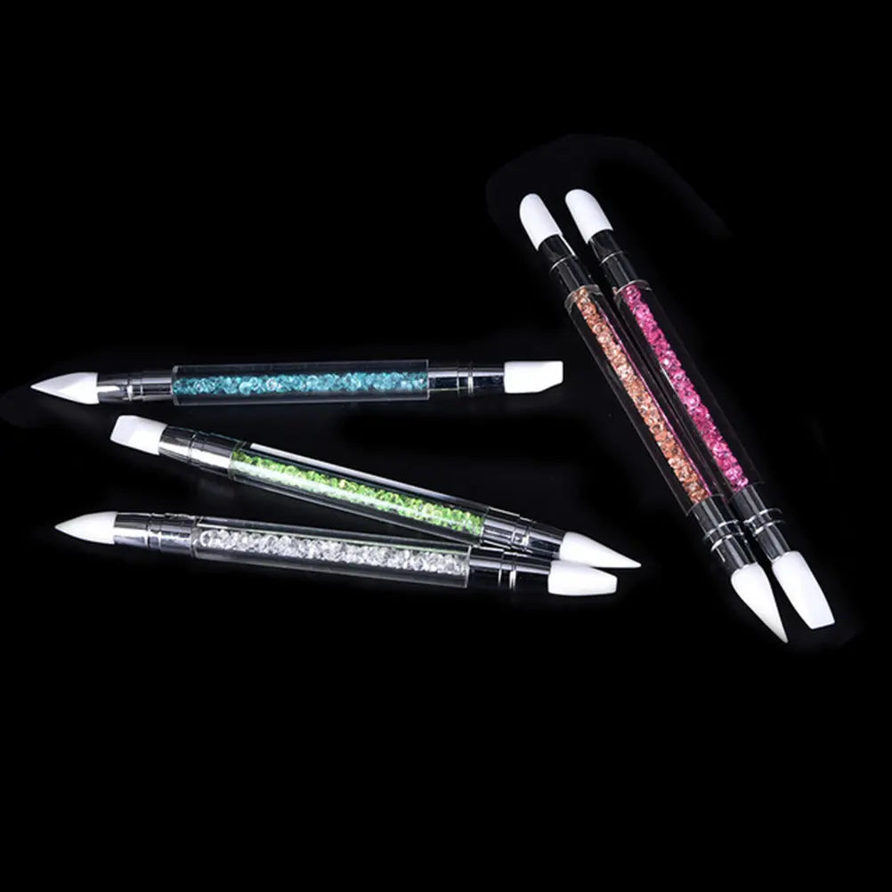 Dual-Tip Silicone Nail Art Carving Pen | Crystal Acrylic Handle Nail Art Carving Pen QXL