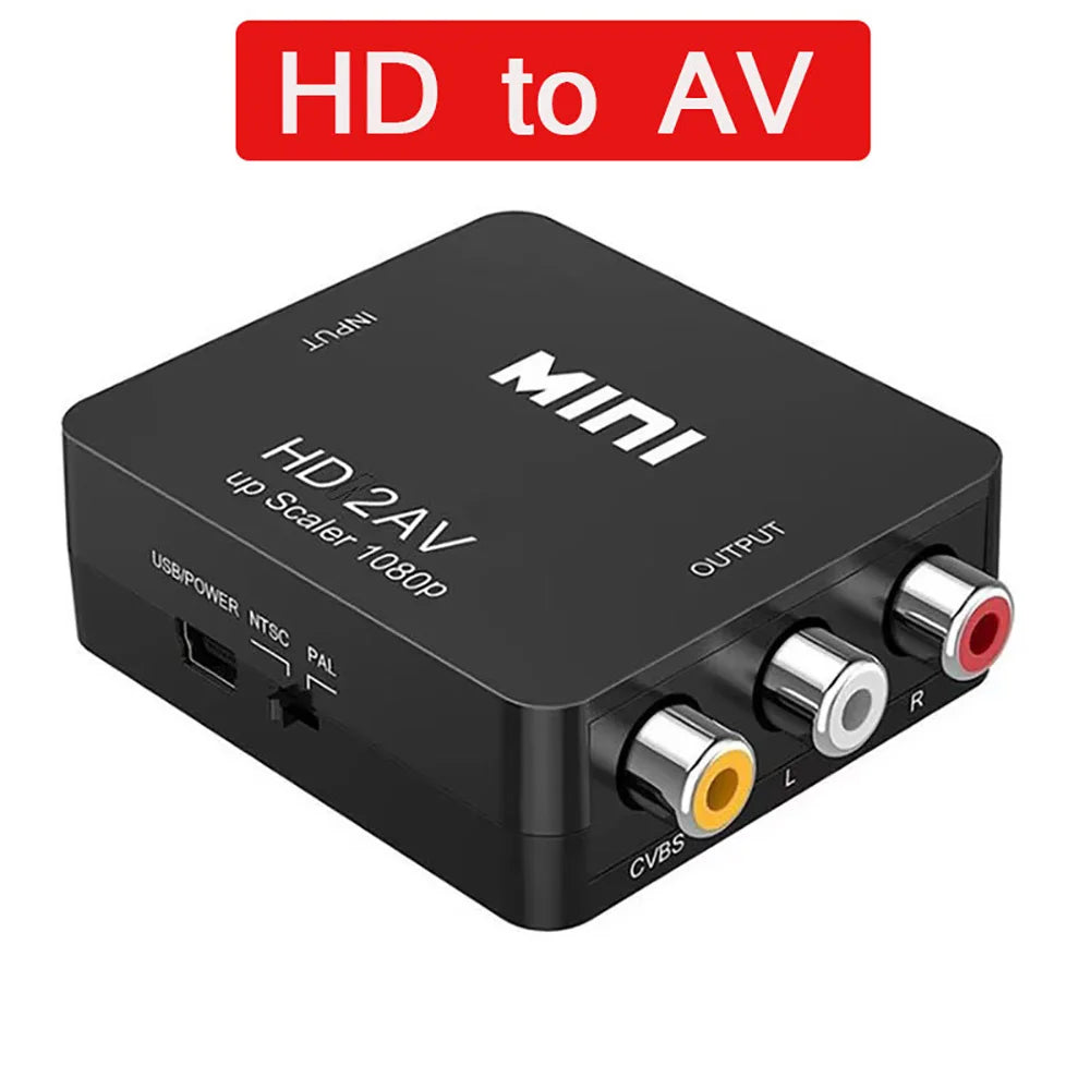 1080P HDMI to AV RCA Converter Box | NTSC PAL USB Cable HDMI AV Converter QXL Black HDMI to AV