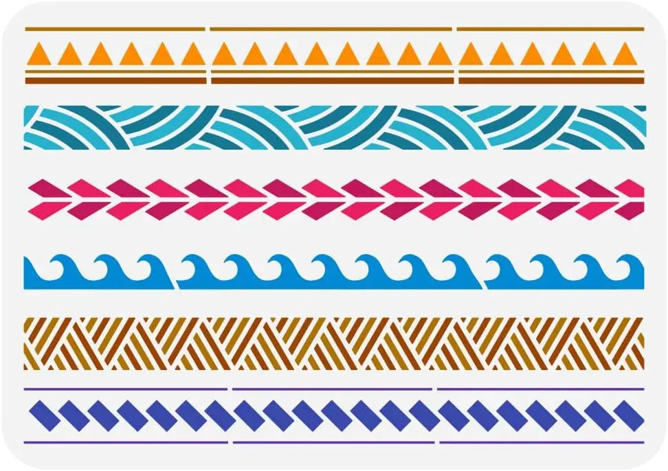 Samoan Geometric Border Stencil 8.3x11.7" Reusable PET Painting Stencil QXL AECH04-14299