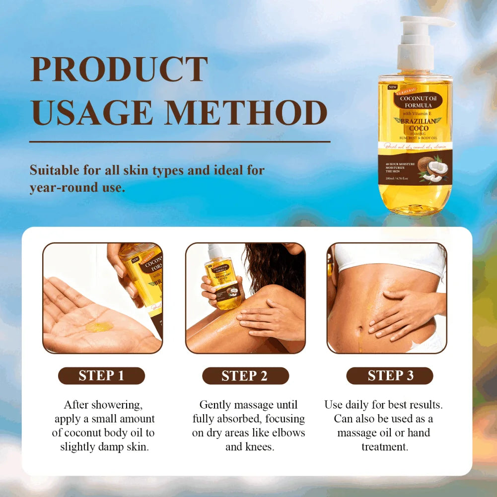 192ml Coconut Oil & Vanilla Body Oil – Deep Moisturizing Skin Body Oil QXL
