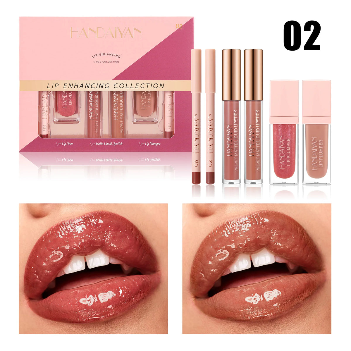 Handaiyan 6-Pc Lip Liner, Matte Lipstick & Plumper Gift Set Lip Makeup Set QXL 02