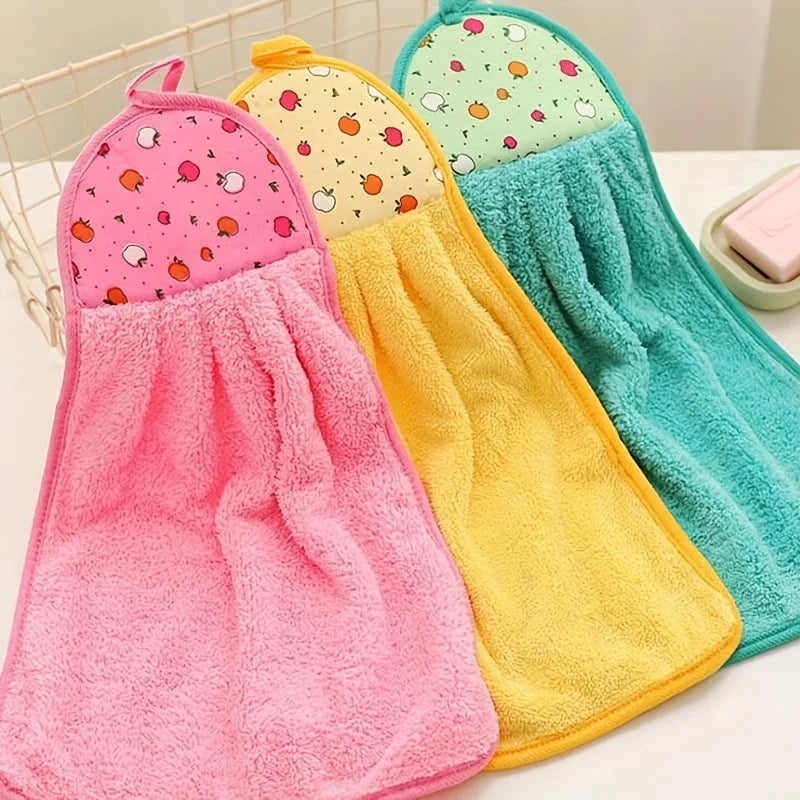 Coral Fleece Hanging Hand Towels | Cotton Dishcloths Kitchen Hand Towel QXL